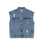 Men Denim Coat Jean Jackets Washed Make Old Ripped Denim Jacket Men's Detachable Sleeve Two-Way Wear Vest Coat Loose Lapels Jacket
