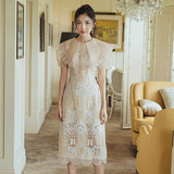 Daisy Buchanan Dress Summer Embroidered Lace Stitching Large Lapel Ruffled Dress