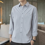 White Work Shirts Fall Men's Shirts Solid Color Loose Japanese Style Hong Kong Style Blouse Coat