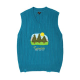 Men Sweater Vest BF Idle Style Embroidered Knitwear Vest Men's Loose V-neck Sweater Vest Coat