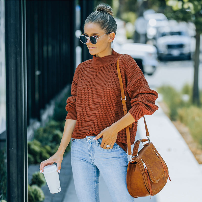 Women's Fall Outfits Sweater Women's Autumn and Winter Half-High Collar Long Sleeve Loose Sweater