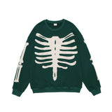 Skeleton Varsity Jacket Skeleton Embroidered Sweater Men's Loose round Neck Long Sleeve