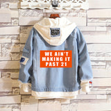 Comic Denim Jacket Printed Fashionable Loose Men's Hooded Jacket