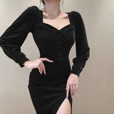 Winter Formal Dresses Autumn Winter Sexy Square Collar Chest Slimming Waist Zipper Design Long Sleeve Dress