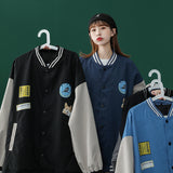 Blue Varsity Jacket Baseball Uniform Women's Spring and Autumn Retro Easy Matching Jacket Coat Top