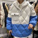 Women Winter Coat Puffer Jacket Down Coat Winter Hooded Rhombus Plaid Loose Female White Duck Down Jacket