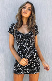Milkmaid Dress Summer Little Daisy Flower Printed Round Neck Puff Sleeve One-Step Dresses