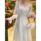 Aesthetic Dress Collar Embroidered Lace Fairy Dress Women