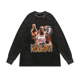 Mens Fall Outfits Retro Loose Printed Long-Sleeved T-shirt Men's and Women's Distressed Sports Sweater