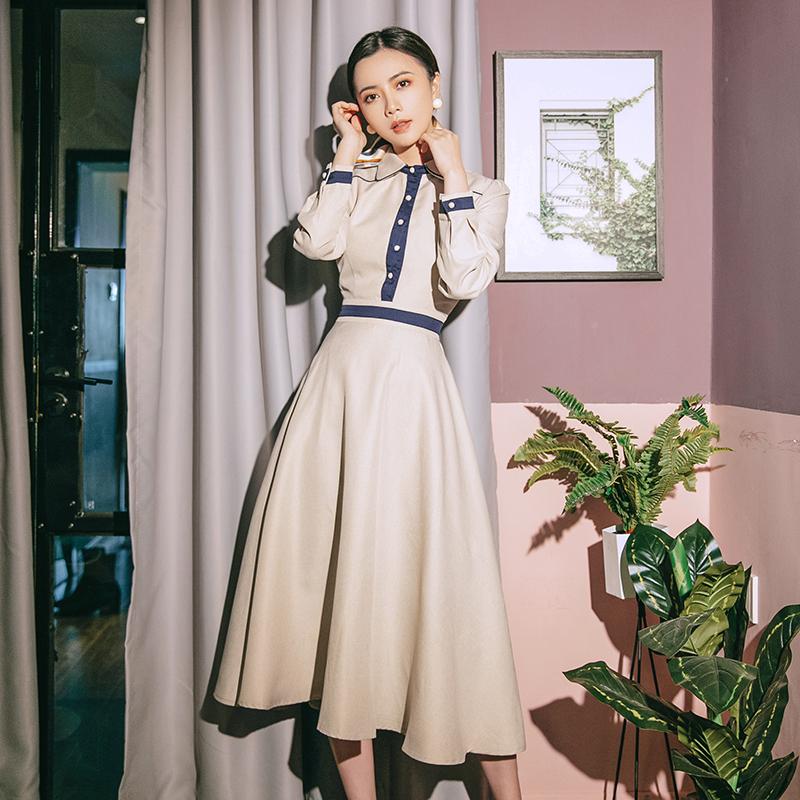 Vintage Skirt Dress Waist-Tight Dress Mid-Length Cottagecore Academia Fashion Dresses