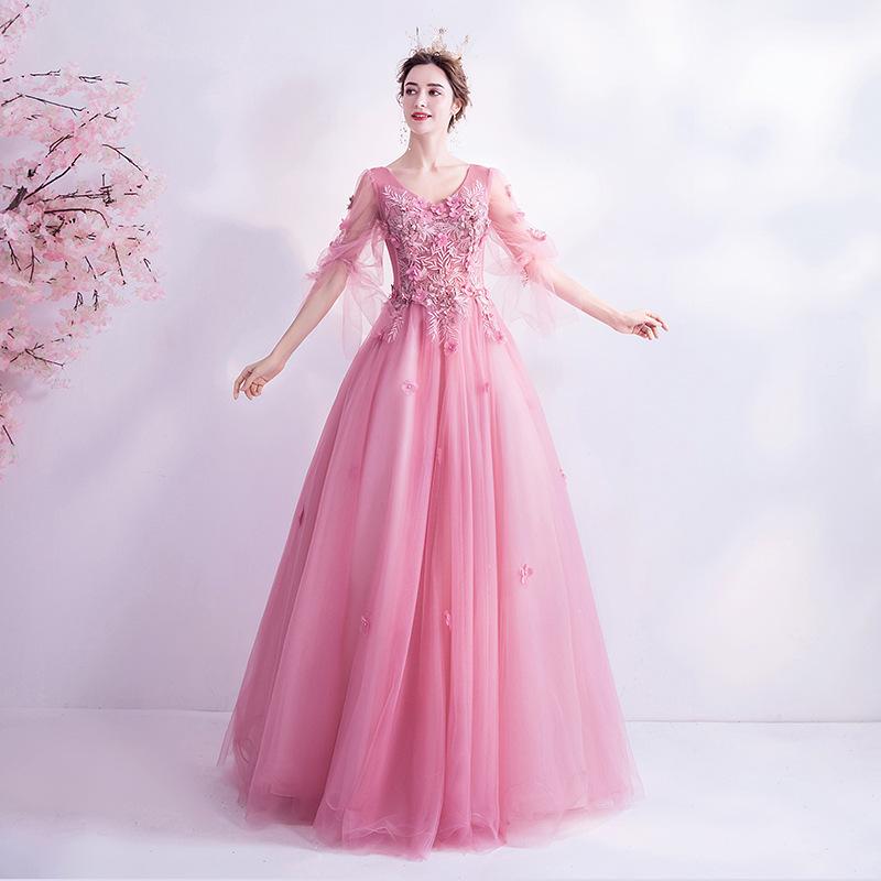 Women'S Evening Dress Ball Gown Princess Quinceanera Wedding Dresses Pink Performance Host Tulle Tutu Dress Banquet Evening Dress