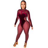 Party Pants Suits Sexy Tight Sheer Long Sleeve Trousers Jumpsuit for Women