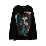 Mens Fall Outfits Autumn Portrait Graffiti Printing Long Sleeve T-shirt Men Oversize