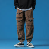 Mens Corduroy Pants Men's Autumn and Winter Three-Dimensional Multi-Pocket Workwear Ankle Banded Slacks
