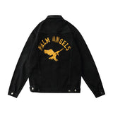 Palm Angels Jacket Printed Denim Jacket Washed Loose-Fitting Denim Clothes