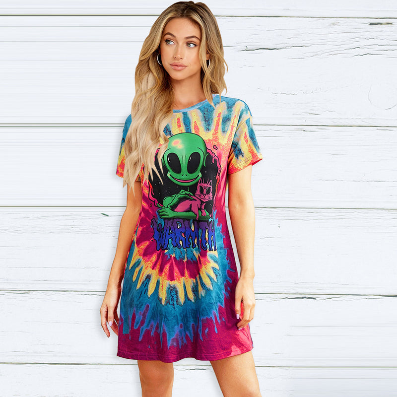 Skull Dress Crew Neck Casual T-shirt Summer Printing Short-Sleeve Coat for Women