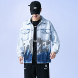 Denim Varsity Jacket Spring Gradient Denim Jacket Men's Loose Personality plus Size Jacket