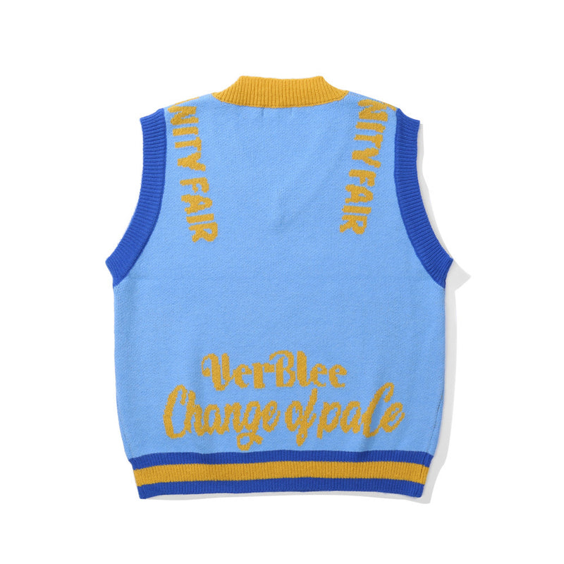 Men Sweater Vest Flower Jacquard Color Matching Sleeveless Sweater Vest Men's Loose V-neck Sweater Waistcoat