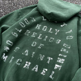 Saint Michael Hoodie Doodle Hand Drawn Worn Vintage Velvet Padded Hooded Sweatshirt