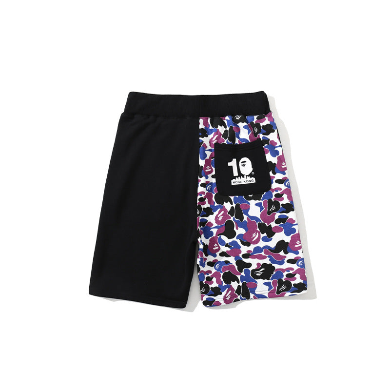 WGM Closing Summer Color Matching Shark Head Letter Camouflage Shorts