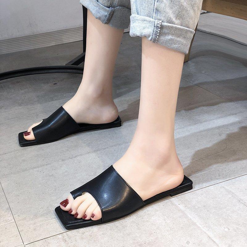 Women Open Toe Sandals Flats Summer Square Toe Flat Bottom Roman Style Sandals for Women