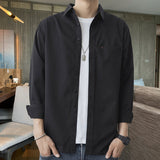 White Work Shirts Fall Men's Shirts Solid Color Loose Japanese Style Hong Kong Style Blouse Coat