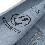 Men Denim Coat Jean Jackets Letter Graffiti Beaded Ripped Denim Jacket Men Loose Lapels Denim Clothes Jacket