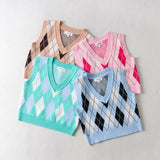 Women Fall Fall Four-Color Diamond Vest V-neck Cropped Small Top