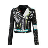 Women Leather Jacket Biker Motorcycle Coat Spring and Autumn Jacket Cross-Border Punk Motorcycle Clothing G Rivet Short Coat