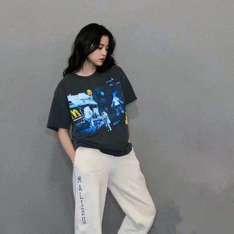 Cactus Jack McDonalds Shirt Travis Scott Cactus Jack Letter Puff Print Short Sleeve T-shirt