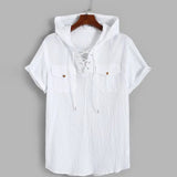 Men Hawaii Shirts Men's Solid Color Cotton Linen Short Sleeve