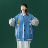 Blue Varsity Jacket Baseball Uniform Women's Spring and Autumn Retro Easy Matching Jacket Coat Top