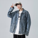 Denim Varsity Jacket Men's Denim Jacket Autumn Leisure Washed Coat