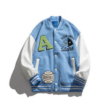 Blue Varsity Jacket Autumn Color Matching Printed Jacket