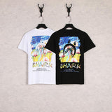 Shark Print T Shirt Summer Cartoon Loose-Fitting Casual Round-Neck Printed Short Sleeve T-Shirt