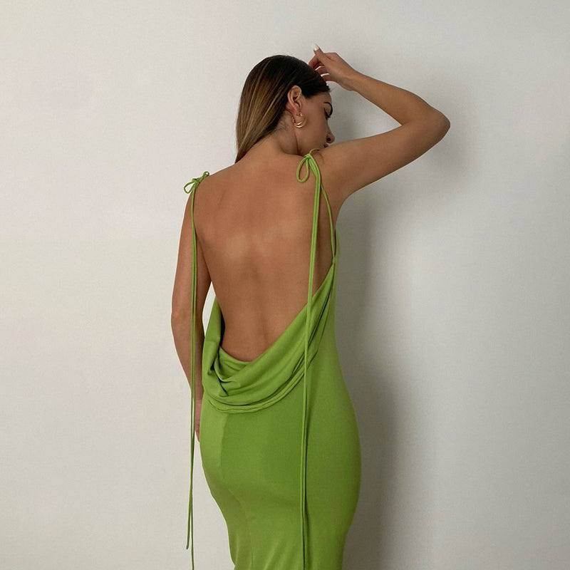 Homecoming Dresses Solid Color Backless Lace-up Cutout Strap Slim-Fit Maxi Dress
