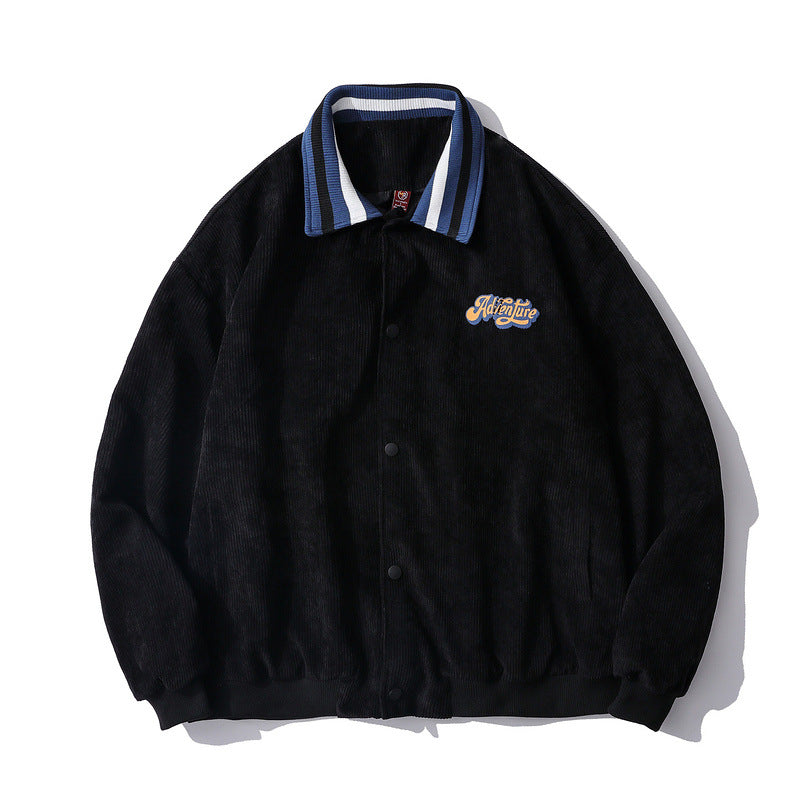 Corduroy Varsity Jacket Corduroy Jacket Men's and Women's Spring and Autumn Retro Loose Printed Stitching Baseball Uniform Jacket