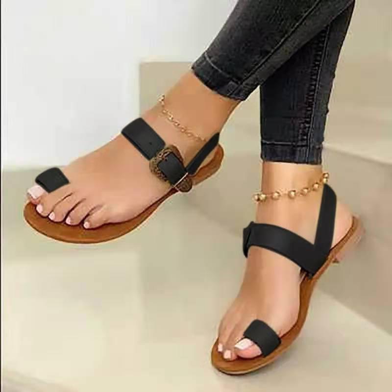 Women Open Toe Sandals Flats Summer Buckle Flat Sandals Fashion Slippers
