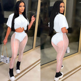 See through Pants Suit Summer Fashion Women's Wear Solid Color Short Sleeve Sexy Women's Clothing