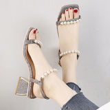 Nude Block Heels Summer High Heel Mid Heel Chunky Heel Sandals