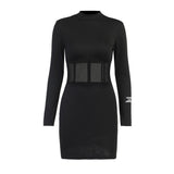 Winter Formal Dresses Letter Crew Neck Short Long Sleeve Splicing Package Hip Skirt Autumn and Winter Dress
