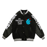 Mens Fall Outfits Vintage PU Leather Stitching Towel Embroidery Baseball Uniform Loose Jacket Couple Coat