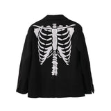 Men's Casual Suit Man Blzer Dark Skeleton Printed Blazer Men's Loose Lapels Jacket Small Suit
