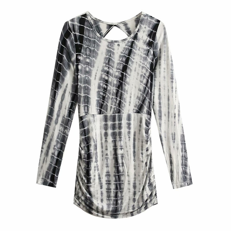 Women Fall Outfits Autumn Two-Color Slim-Fit Stretch Hollow Backless Sexy Pleated Tie-Dye Dress