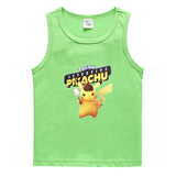 Children Pokemon Pikachu T Shirt Cotton Leisure Solid Color Sports Vest