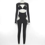 Spring round Neck Backless Long Sleeves Tether Spaghetti Strap Bra One-Piece Casual Trousers