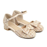 Flat Dress Sandals Spring and Summer Low Heel Buckle Bow Sandals for Women