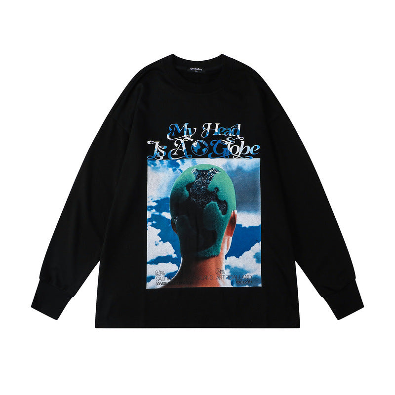 Mens Fall Outfits Vintage Printed Oversize Long Sleeve Bottoming Shirt Top T-shirt for Men
