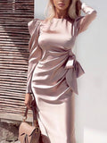 Bridesmaid Dress Spring/Summer Women's Long Dress Sexy round Neck Long Sleeve Narrow Dress Small Dress