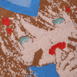 Men Sweater Vest Cartoon Character Jacquard Sweater Vest Men's BF Idle Style V-neck Sleeveless Sweater Vest